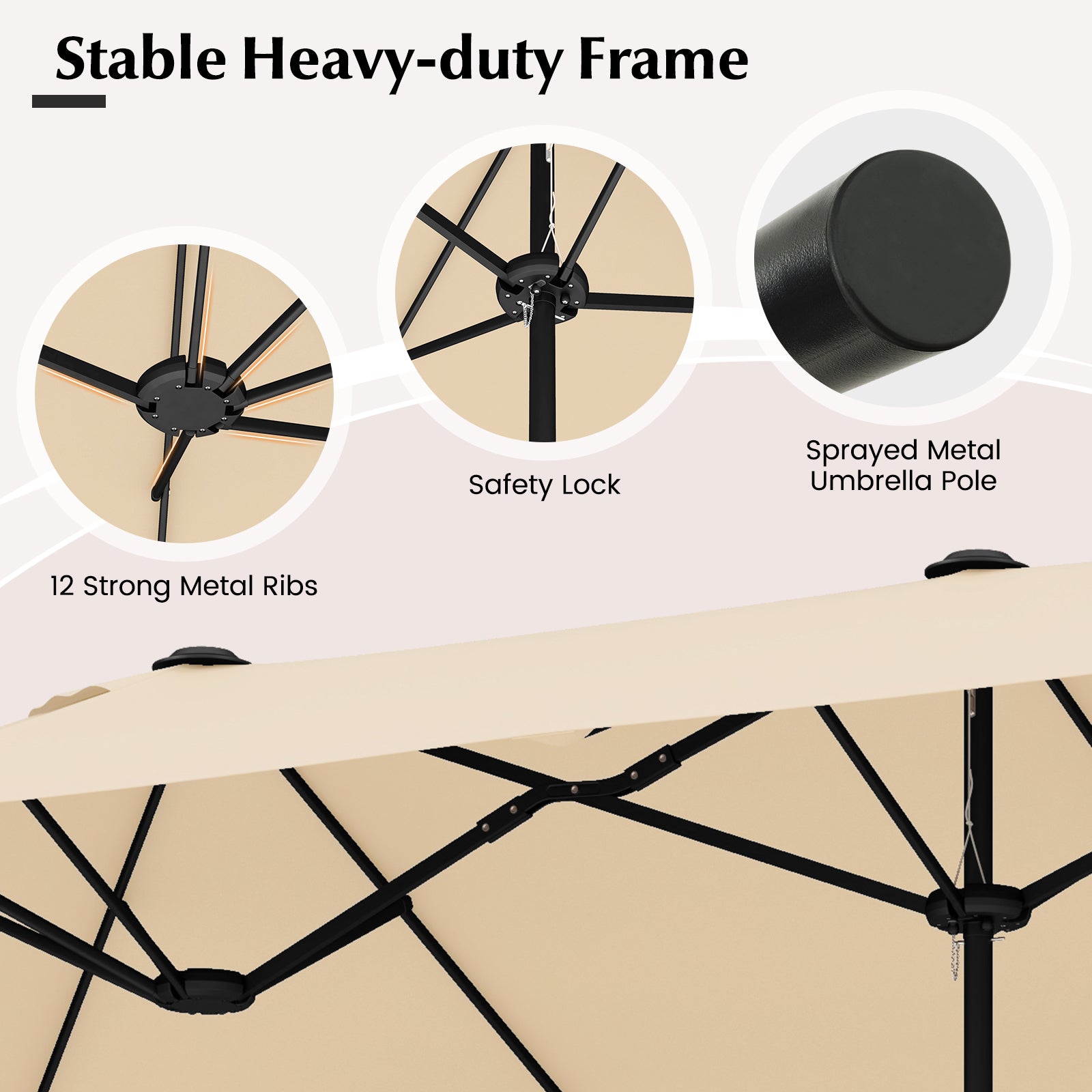 13 Feet Double-Sided Patio Twin Table Umbrella with Crank Handle, Beige Outdoor Umbrellas at Gallery Canada