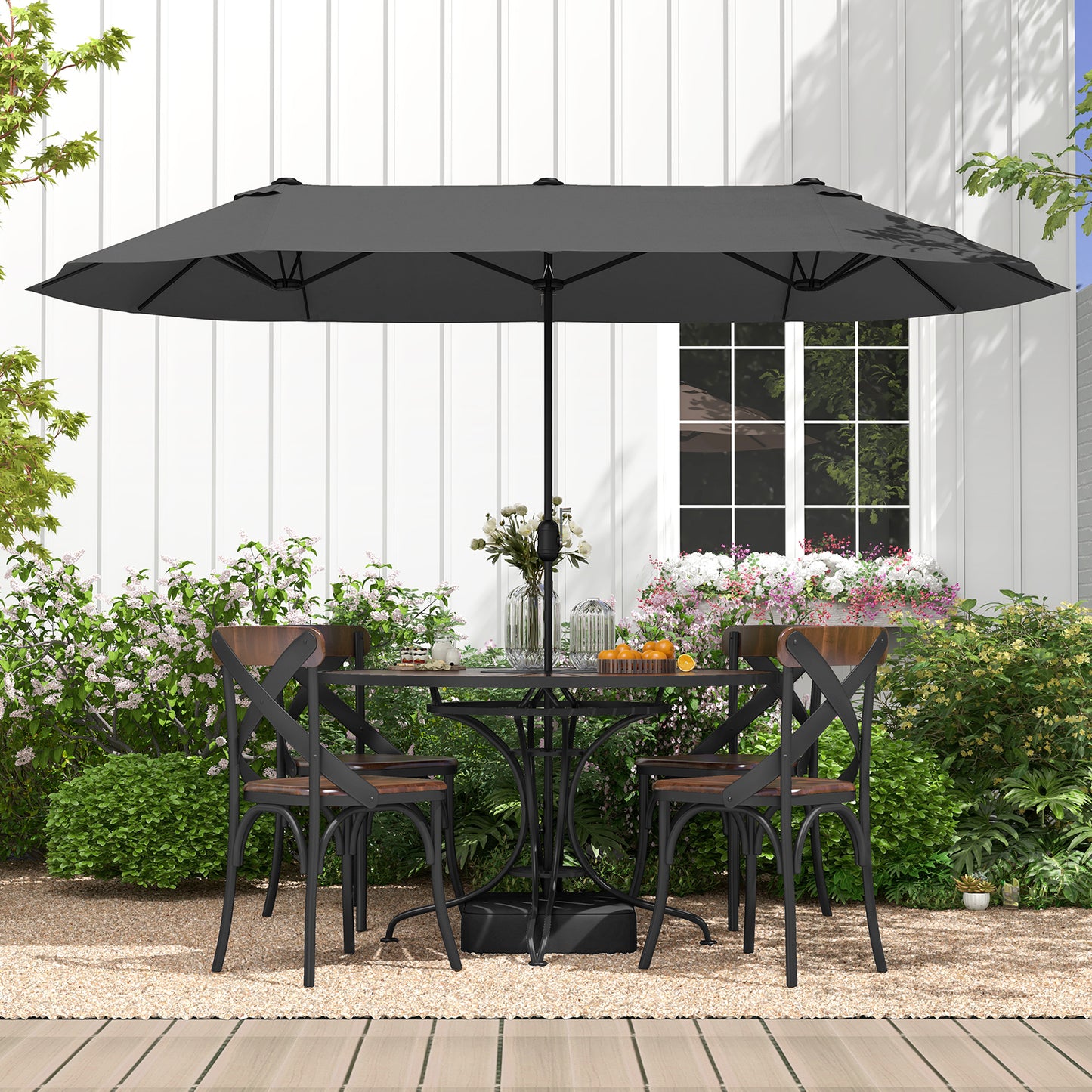 13 Feet Double-Sided Patio Twin Table Umbrella with Crank Handle, Gray Outdoor Umbrellas at Gallery Canada