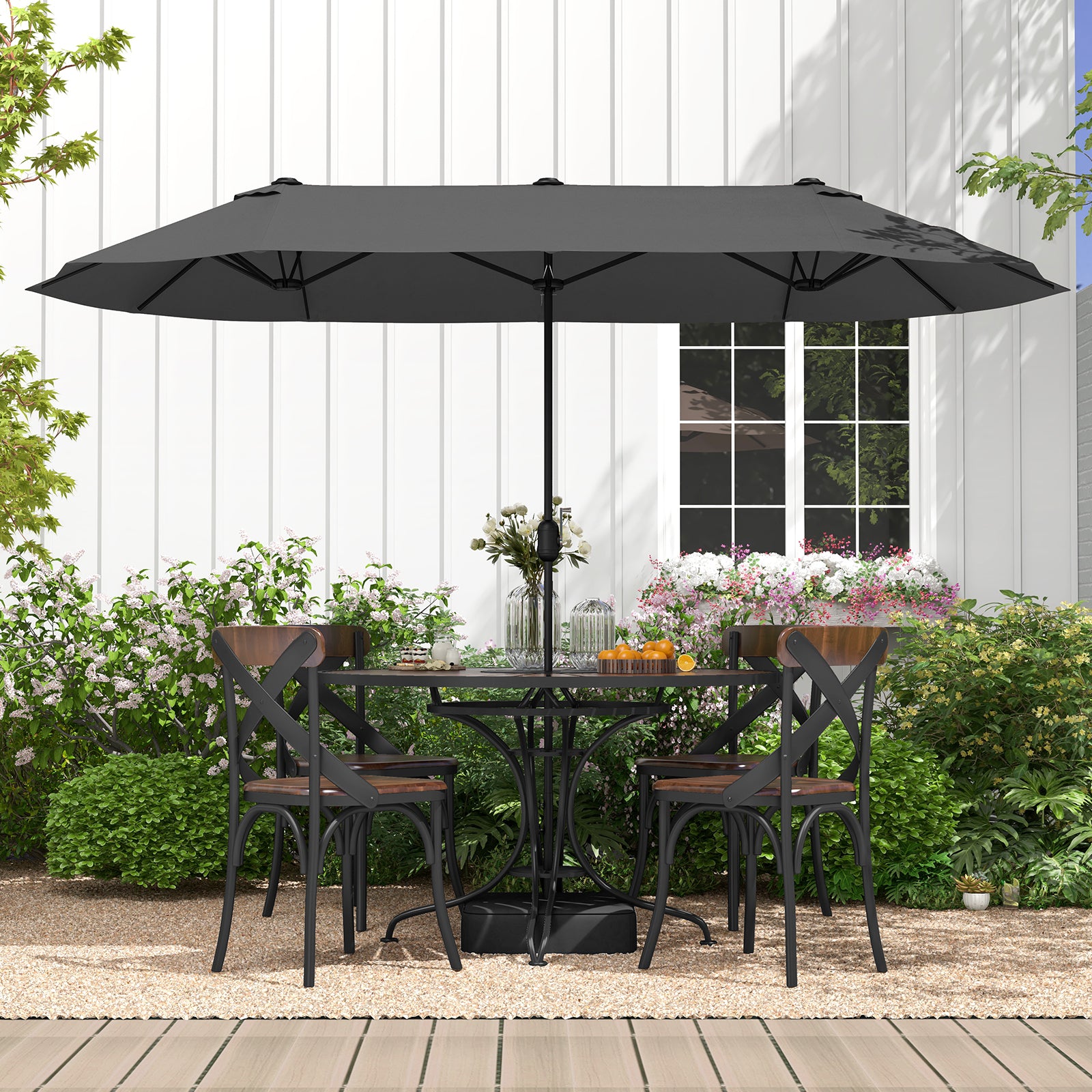 13 Feet Double-Sided Patio Twin Table Umbrella with Crank Handle, Gray Outdoor Umbrellas at Gallery Canada