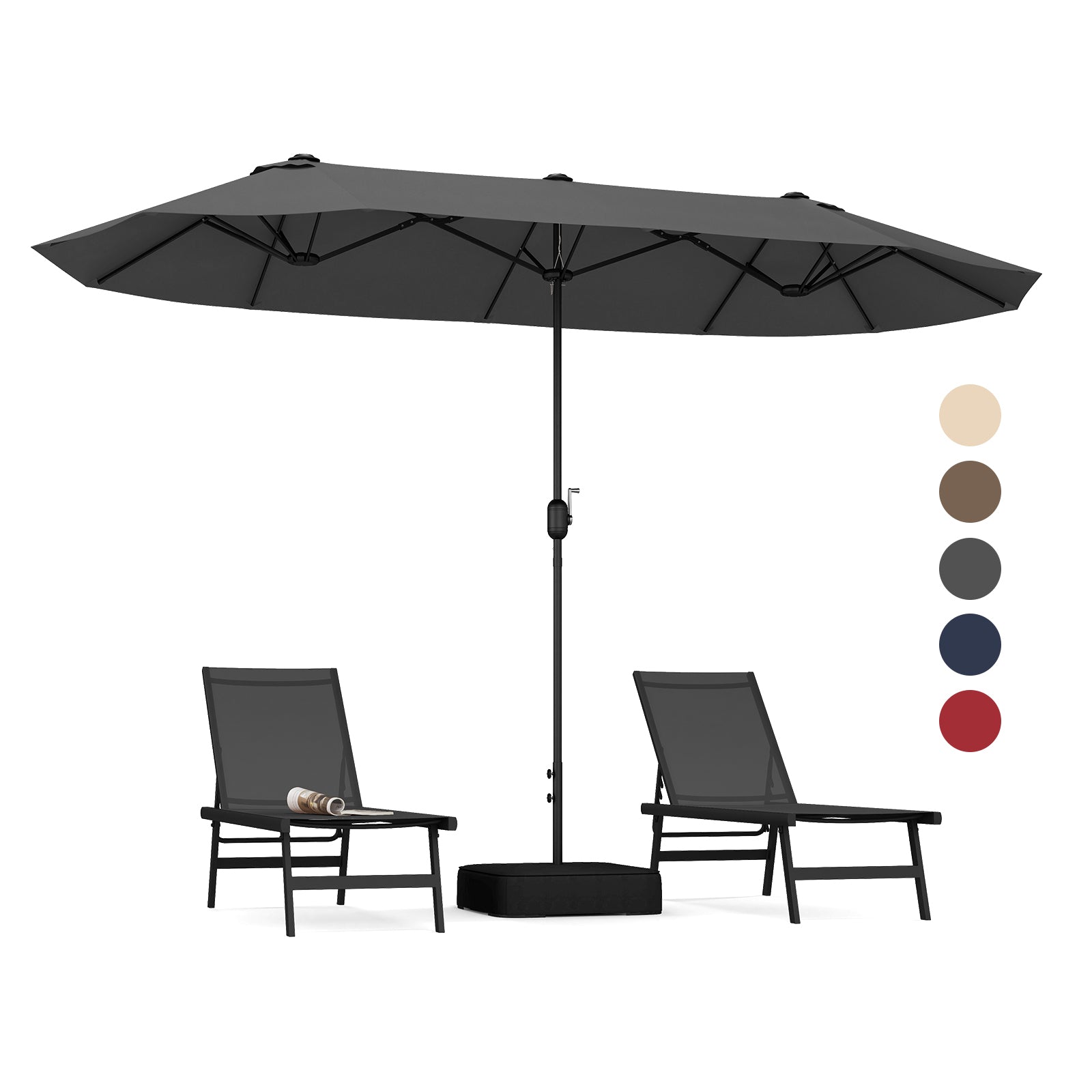 13 Feet Double-Sided Patio Twin Table Umbrella with Crank Handle, Gray Outdoor Umbrellas at Gallery Canada