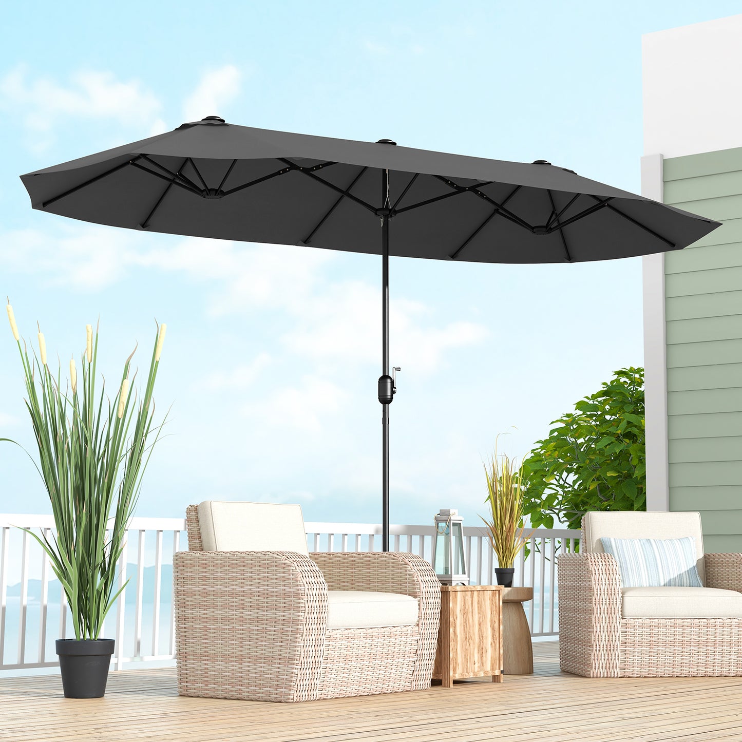 13 Feet Double-Sided Patio Twin Table Umbrella with Crank Handle, Gray Outdoor Umbrellas at Gallery Canada