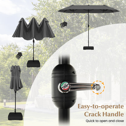 13 Feet Double-Sided Patio Twin Table Umbrella with Crank Handle, Gray Outdoor Umbrellas at Gallery Canada