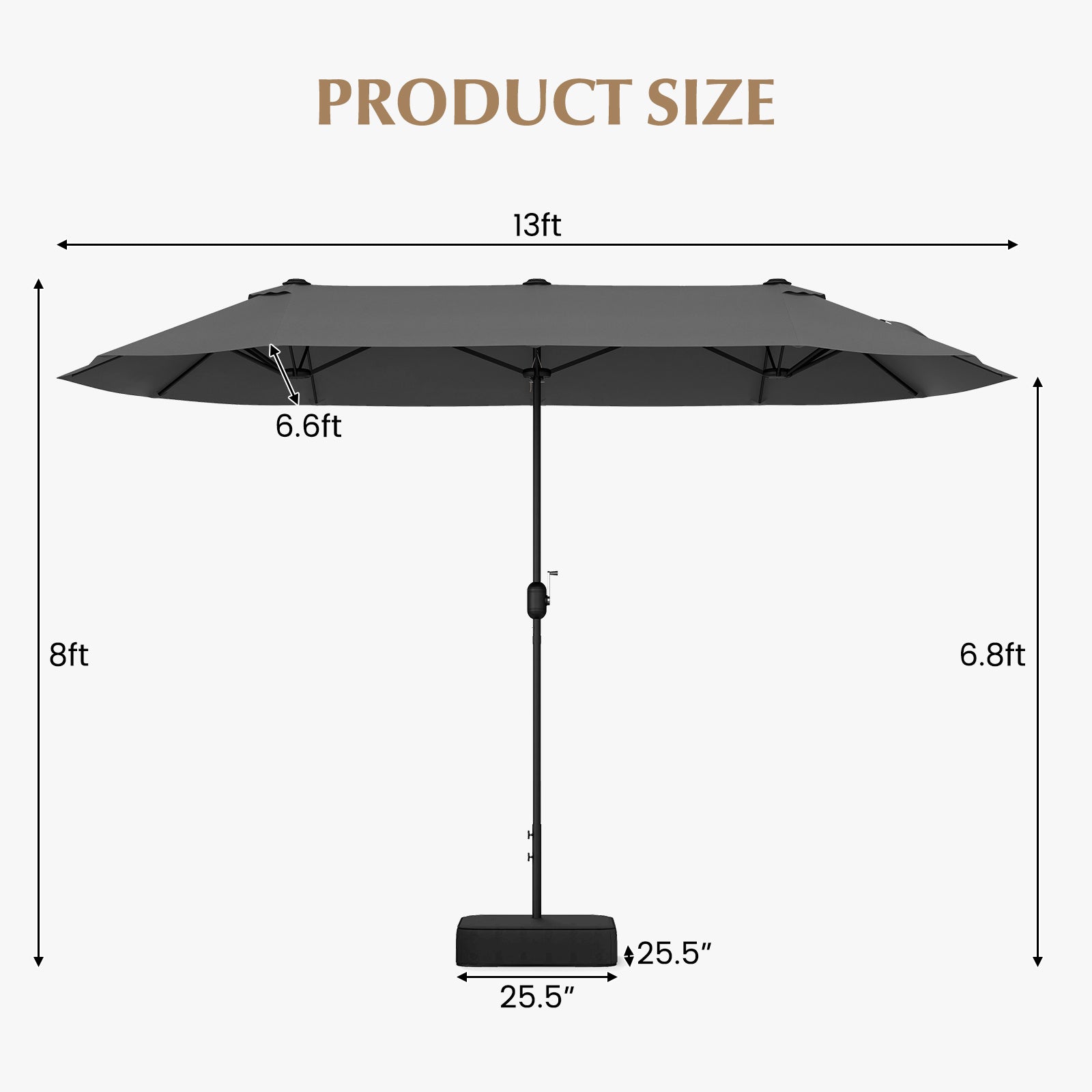 13 Feet Double-Sided Patio Twin Table Umbrella with Crank Handle, Gray Outdoor Umbrellas at Gallery Canada
