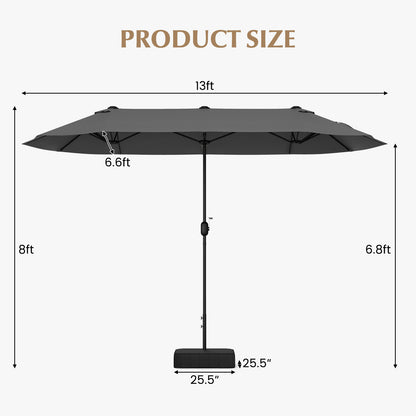 13 Feet Double-Sided Patio Twin Table Umbrella with Crank Handle, Gray Outdoor Umbrellas at Gallery Canada