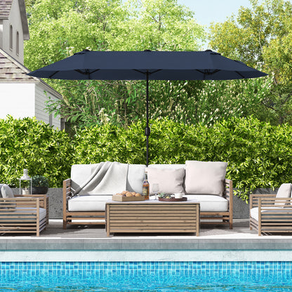 13 Feet Double-Sided Patio Twin Table Umbrella with Crank Handle, Navy Outdoor Umbrellas at Gallery Canada