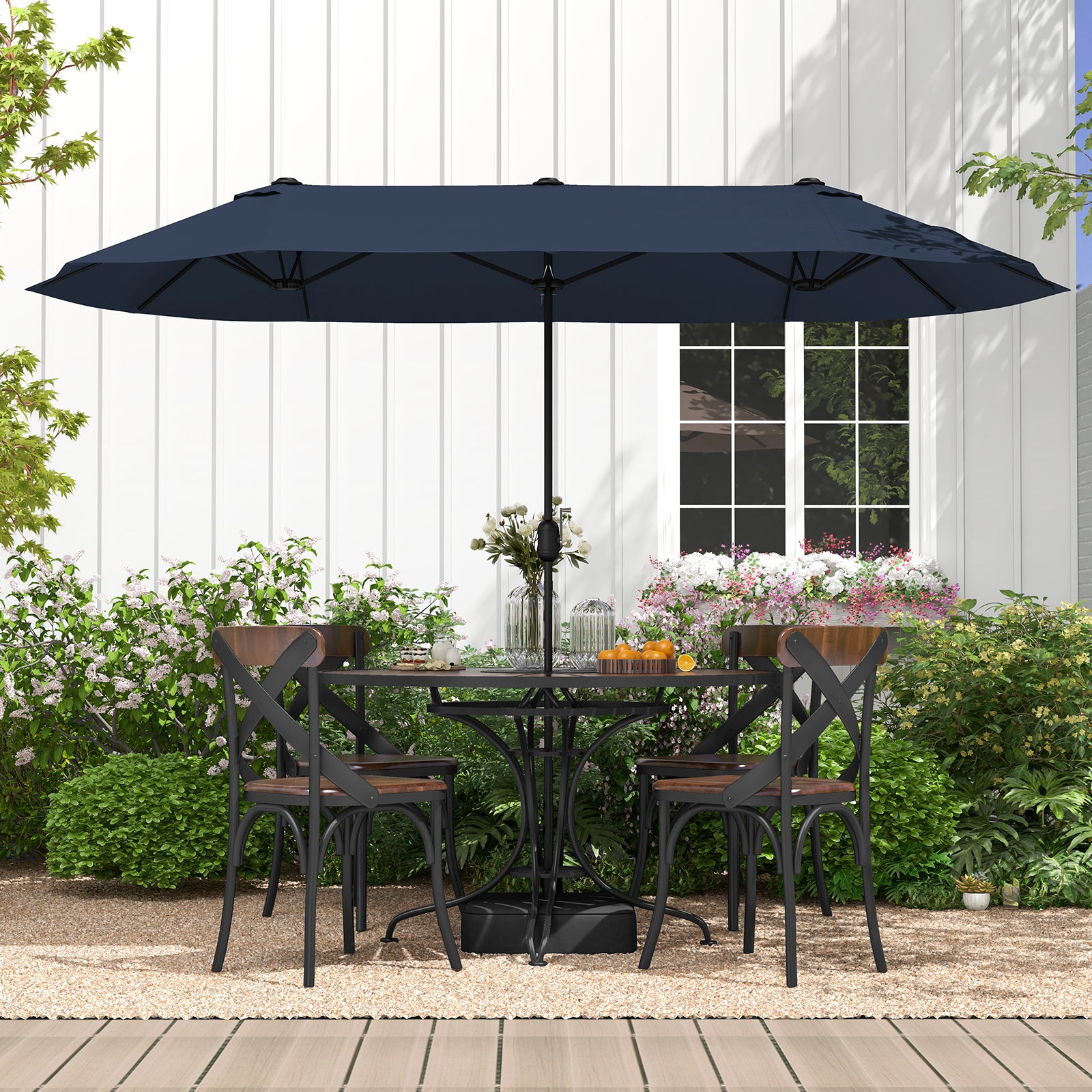 13 Feet Double-Sided Patio Twin Table Umbrella with Crank Handle, Navy Outdoor Umbrellas at Gallery Canada