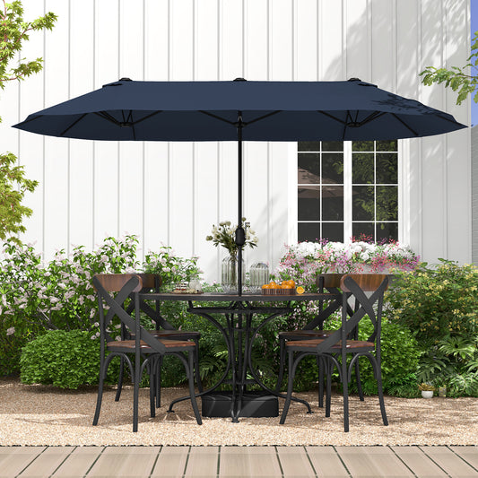 13 Feet Double-Sided Patio Twin Table Umbrella with Crank Handle, Navy Outdoor Umbrellas Navy at Gallery Canada