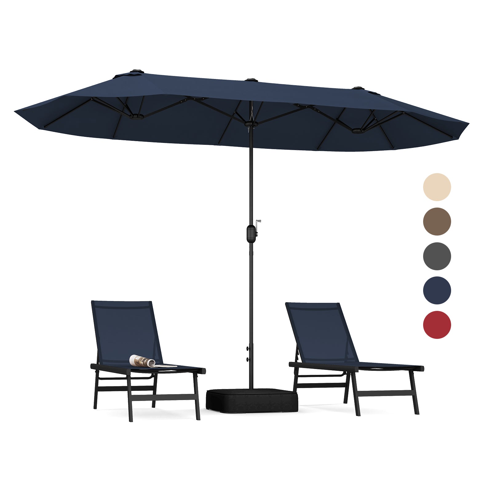 13 Feet Double-Sided Patio Twin Table Umbrella with Crank Handle, Navy Outdoor Umbrellas at Gallery Canada