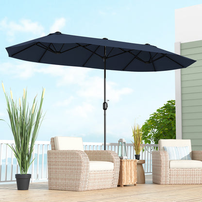 13 Feet Double-Sided Patio Twin Table Umbrella with Crank Handle, Navy Outdoor Umbrellas at Gallery Canada