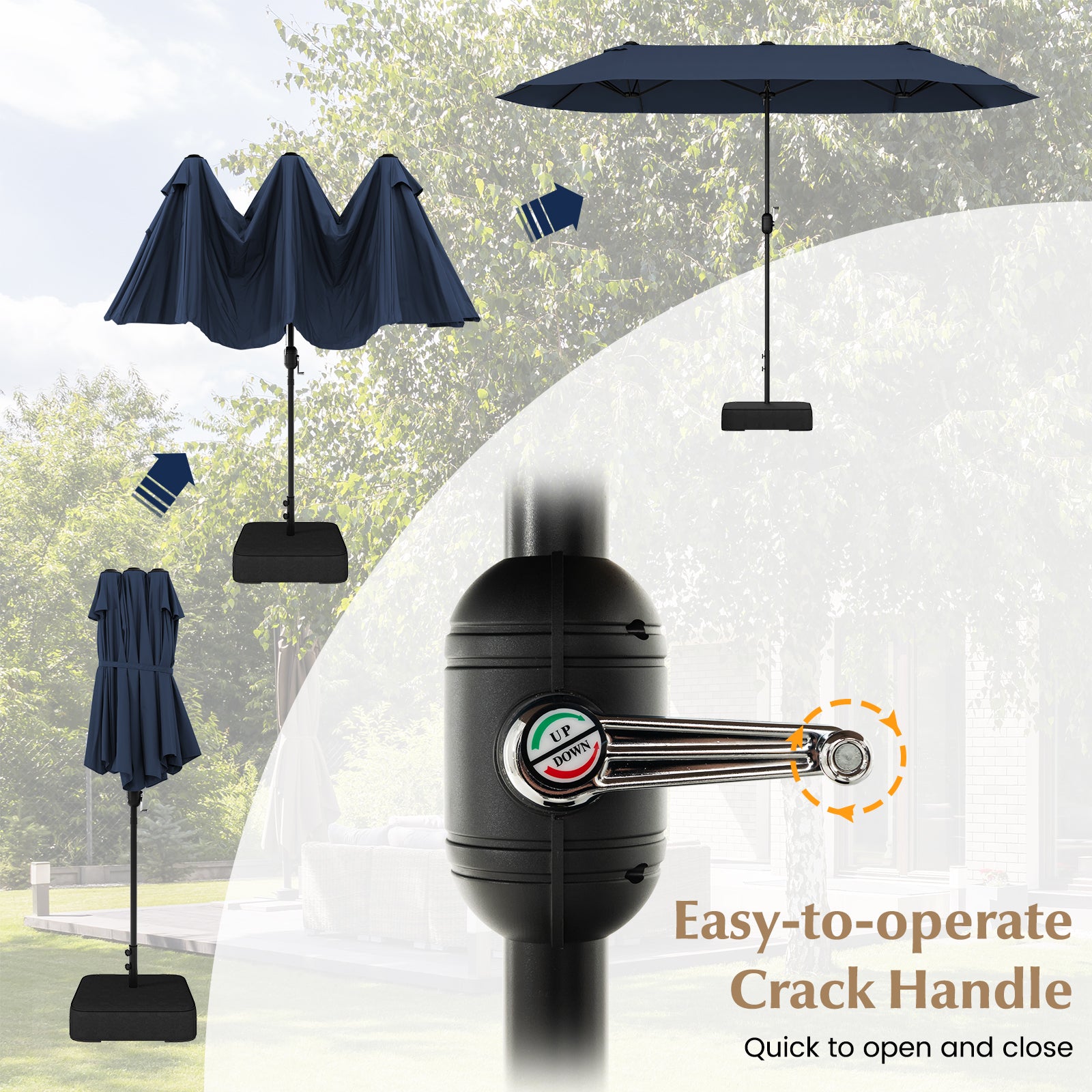 13 Feet Double-Sided Patio Twin Table Umbrella with Crank Handle, Navy Outdoor Umbrellas at Gallery Canada