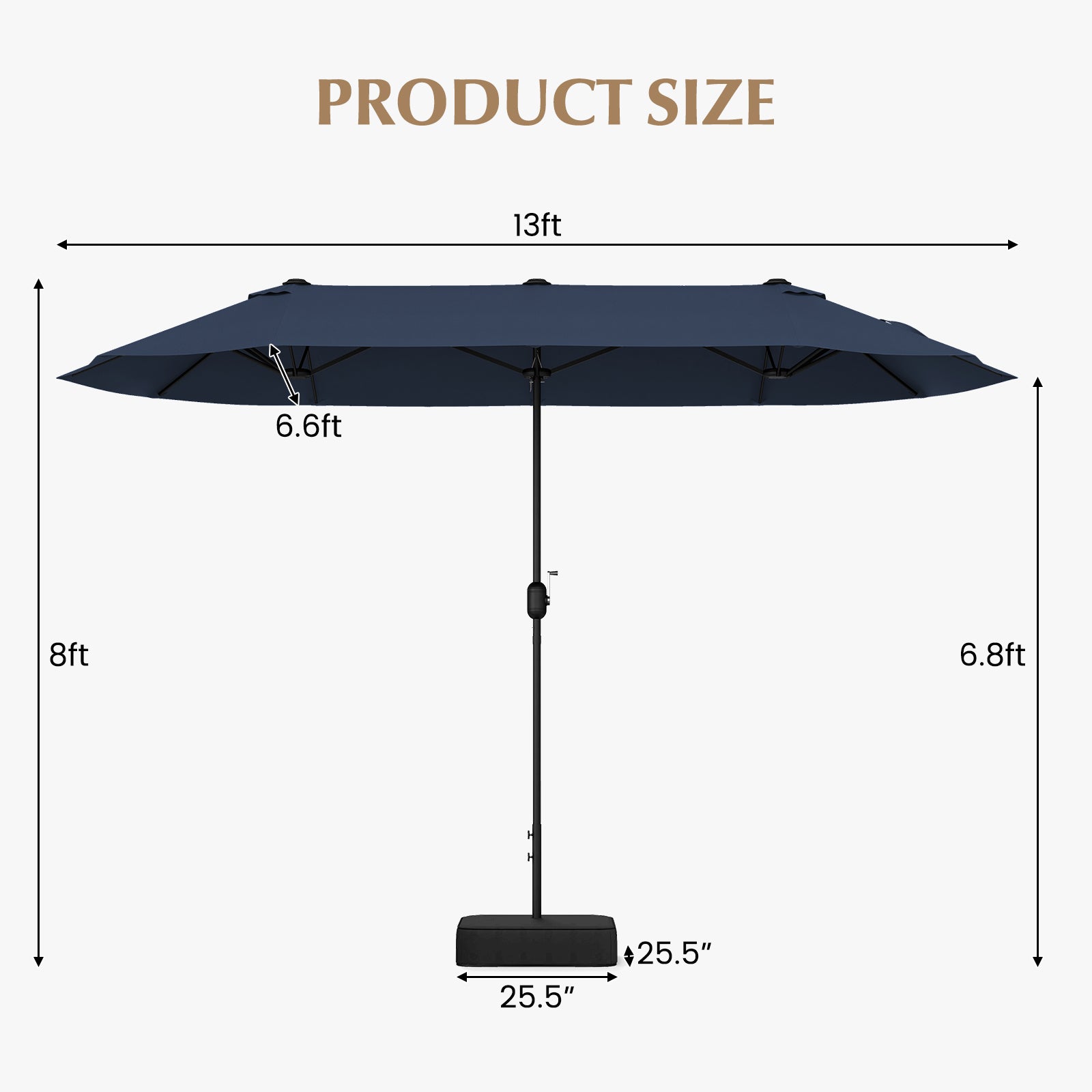13 Feet Double-Sided Patio Twin Table Umbrella with Crank Handle, Navy Outdoor Umbrellas at Gallery Canada