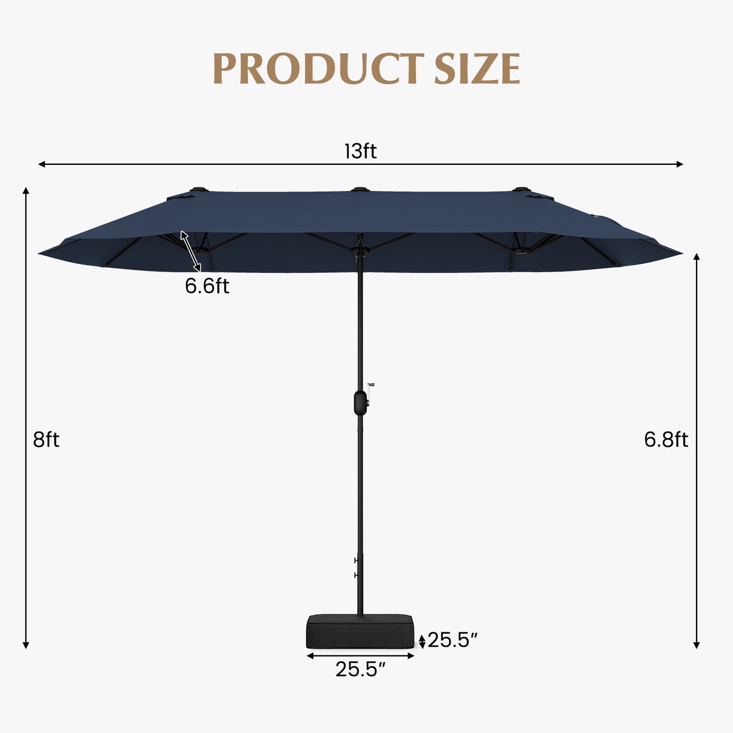 13 Feet Double-Sided Patio Twin Table Umbrella with Crank Handle, Navy Outdoor Umbrellas at Gallery Canada