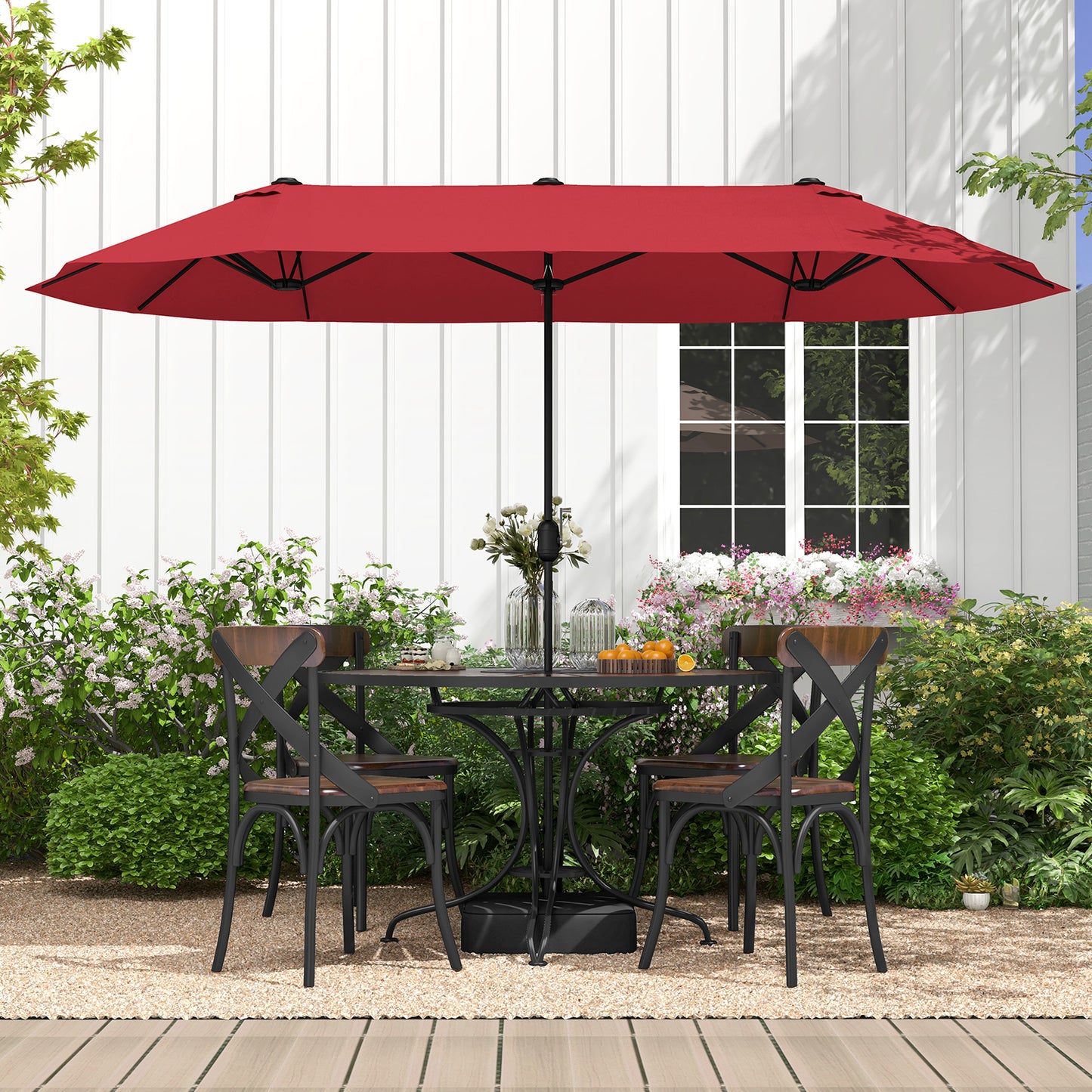 13 Feet Double-Sided Patio Twin Table Umbrella with Crank Handle, Wine Outdoor Umbrellas at Gallery Canada