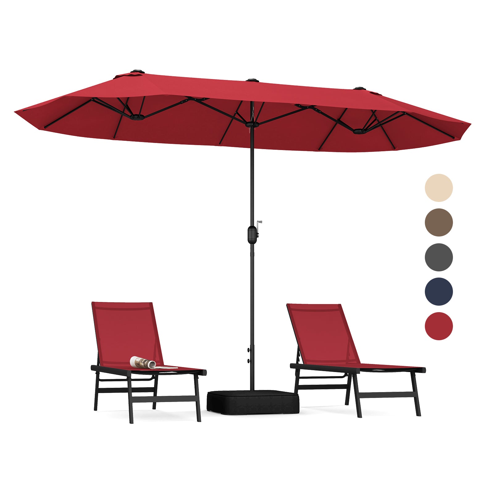 13 Feet Double-Sided Patio Twin Table Umbrella with Crank Handle, Wine Outdoor Umbrellas at Gallery Canada