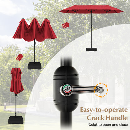13 Feet Double-Sided Patio Twin Table Umbrella with Crank Handle, Wine Outdoor Umbrellas at Gallery Canada