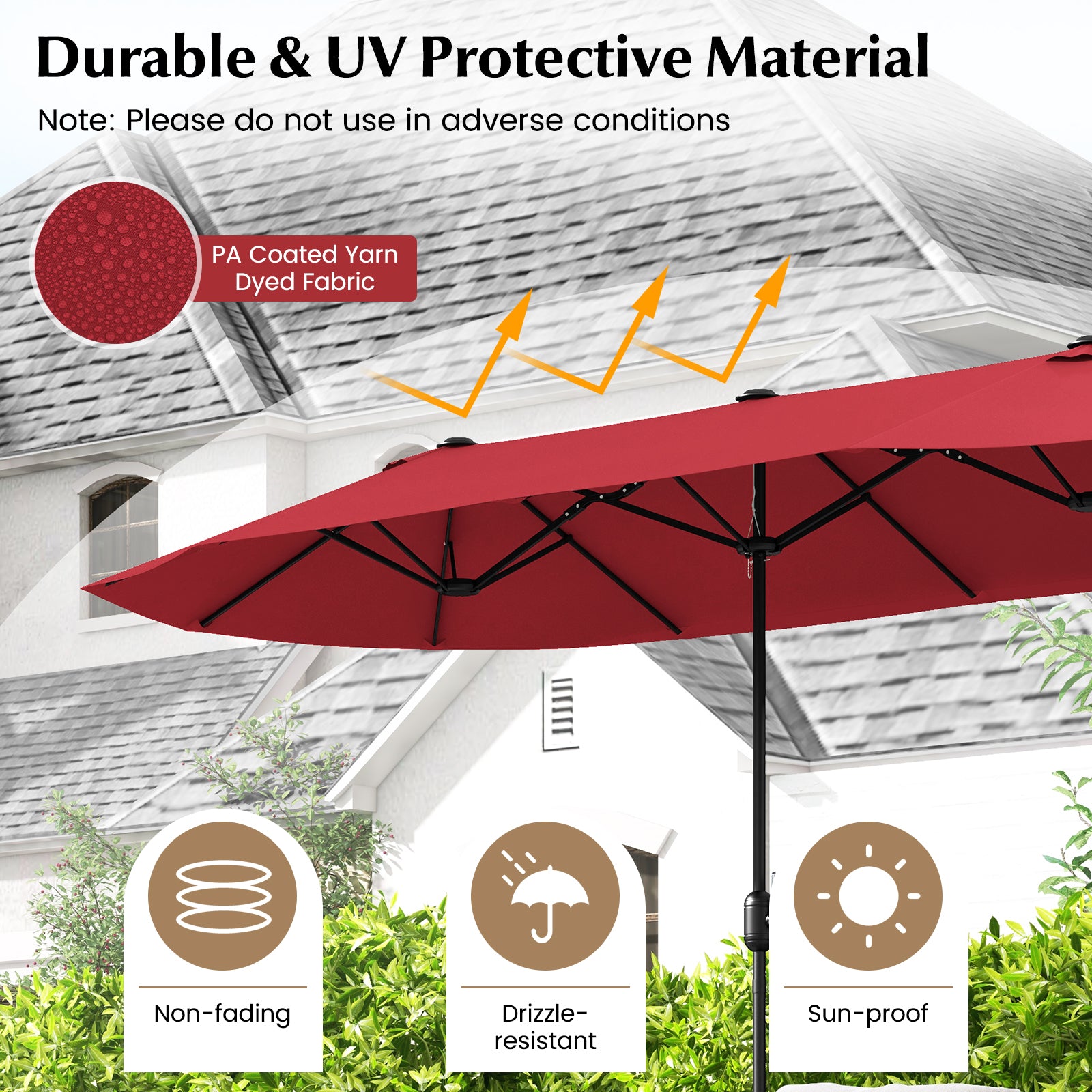 13 Feet Double-Sided Patio Twin Table Umbrella with Crank Handle, Wine Outdoor Umbrellas at Gallery Canada