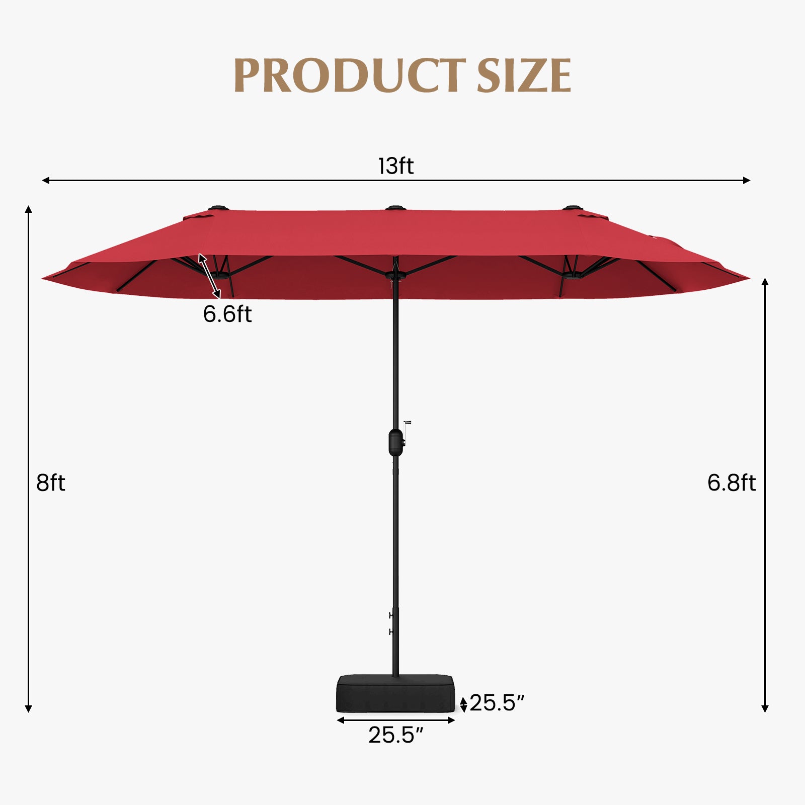 13 Feet Double-Sided Patio Twin Table Umbrella with Crank Handle, Wine Outdoor Umbrellas at Gallery Canada