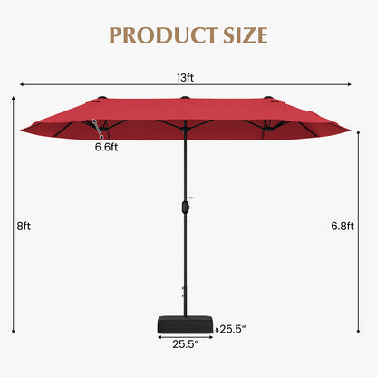 13 Feet Double-Sided Patio Twin Table Umbrella with Crank Handle, Wine Outdoor Umbrellas at Gallery Canada