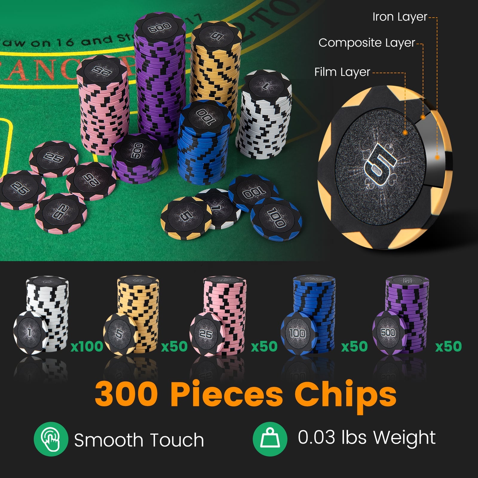 300 Poker Chips, 14 Gram, Casino Chip Set, Black Game Room at Gallery Canada