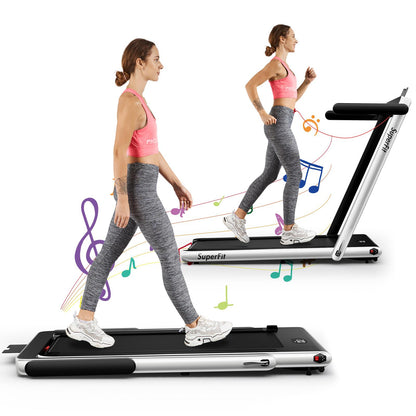 2.25HP 2 In 1 Folding Treadmill, App Speaker Remote Control, Silver Treadmills Silver at Gallery Canada