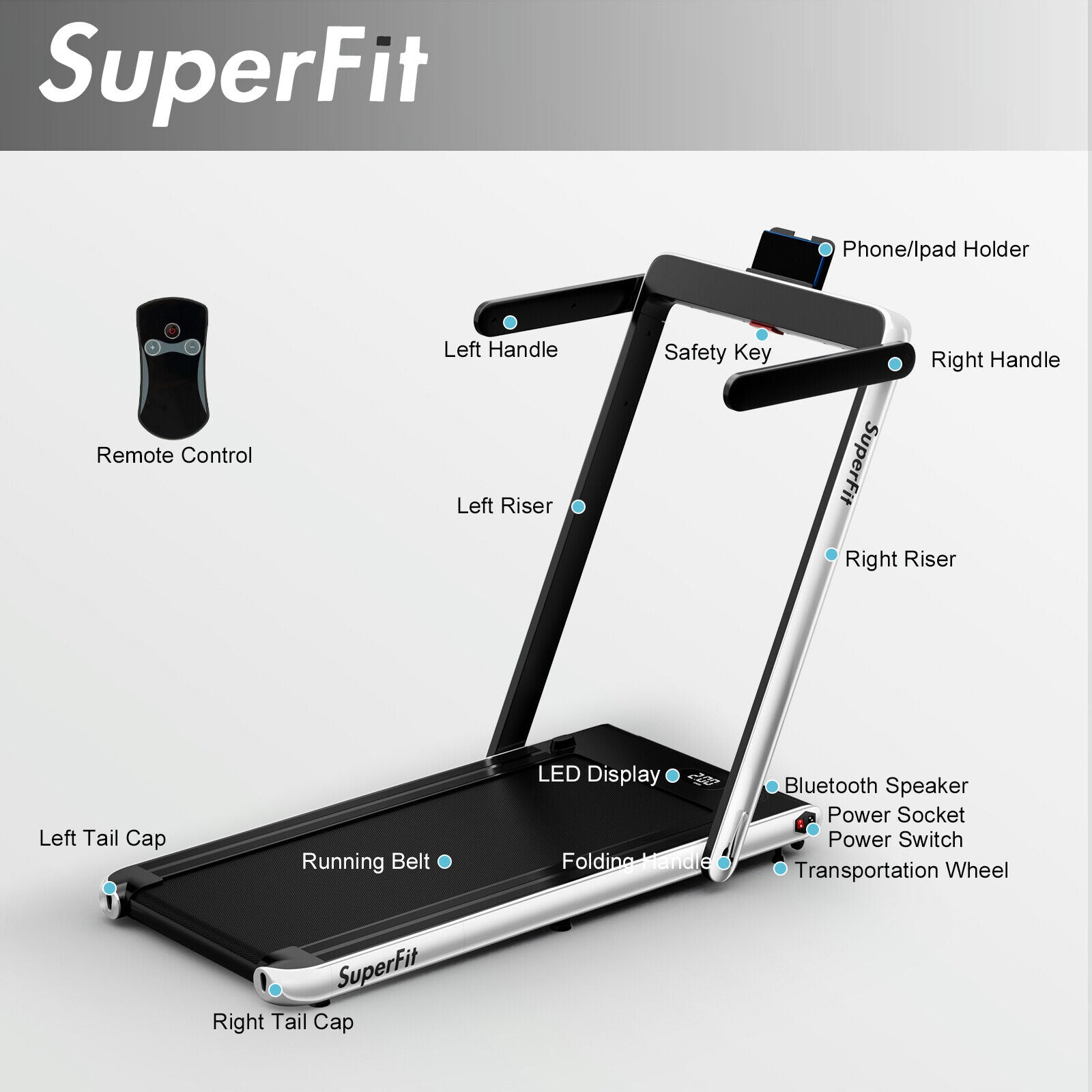 2.25HP 2 In 1 Folding Treadmill, App Speaker Remote Control, Silver Treadmills at Gallery Canada