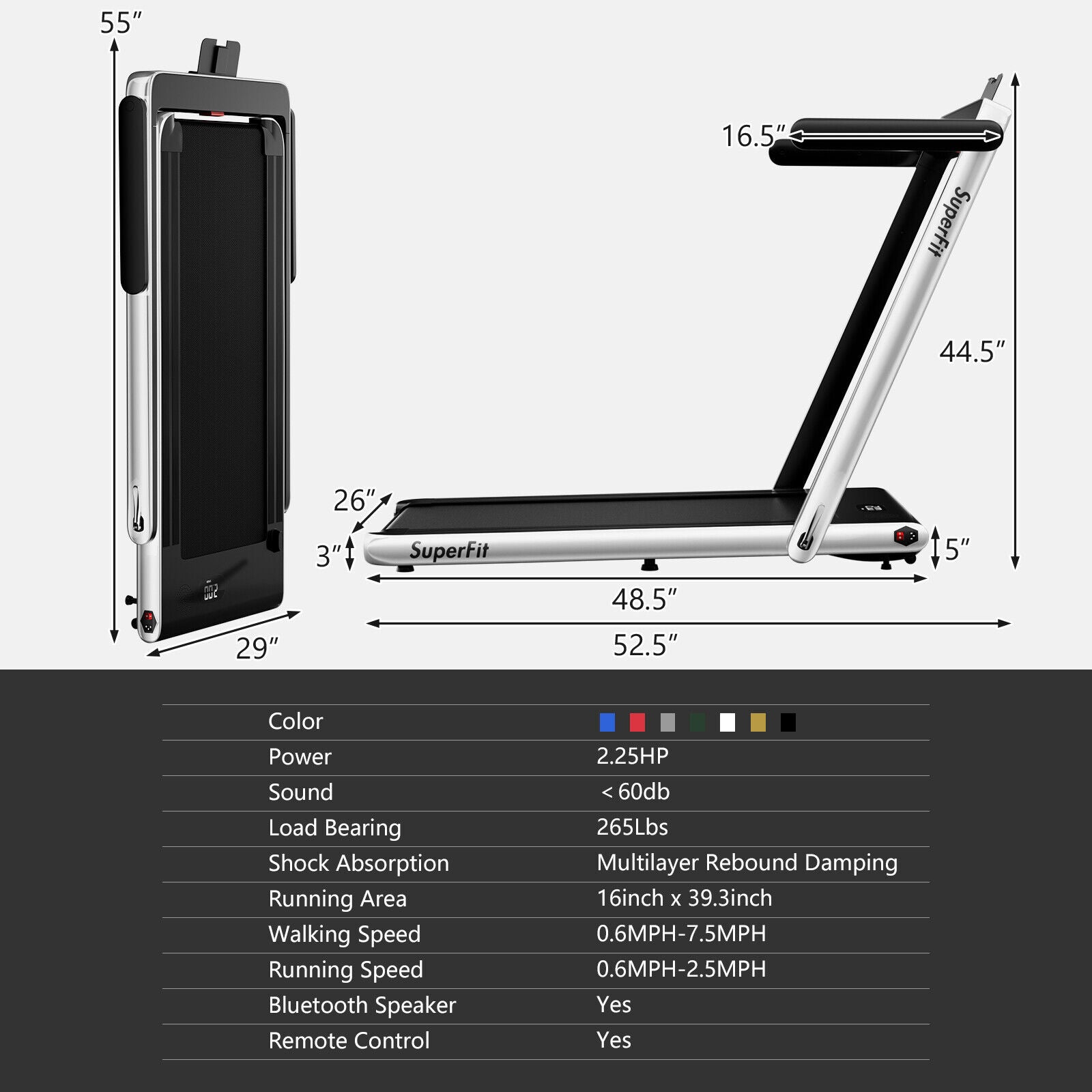 2.25HP 2 In 1 Folding Treadmill, App Speaker Remote Control, Silver Treadmills at Gallery Canada