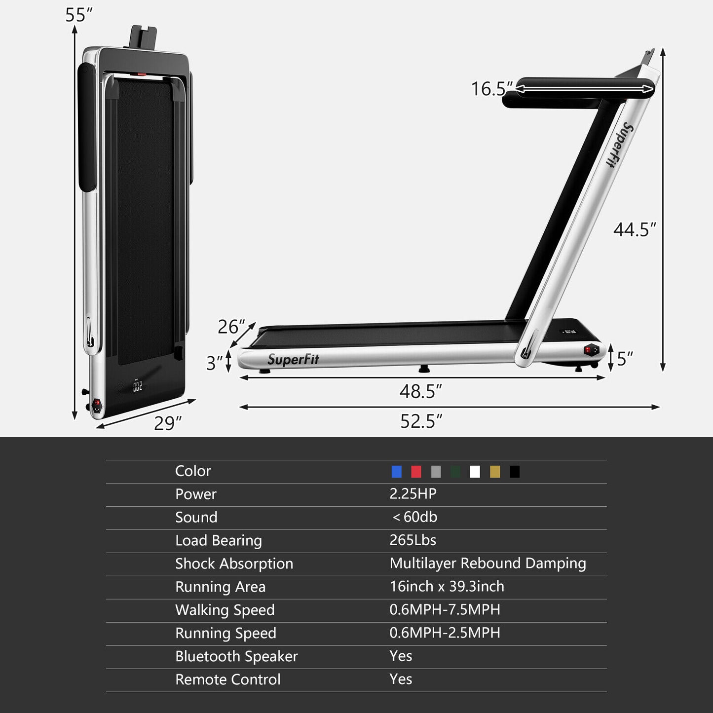2.25HP 2 In 1 Folding Treadmill, App Speaker Remote Control, Silver Treadmills at Gallery Canada