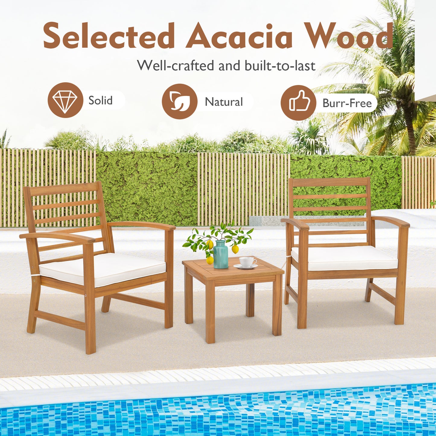3 Pieces Outdoor Furniture Set with Soft Seat Cushions, White Patio Conversation Sets at Gallery Canada