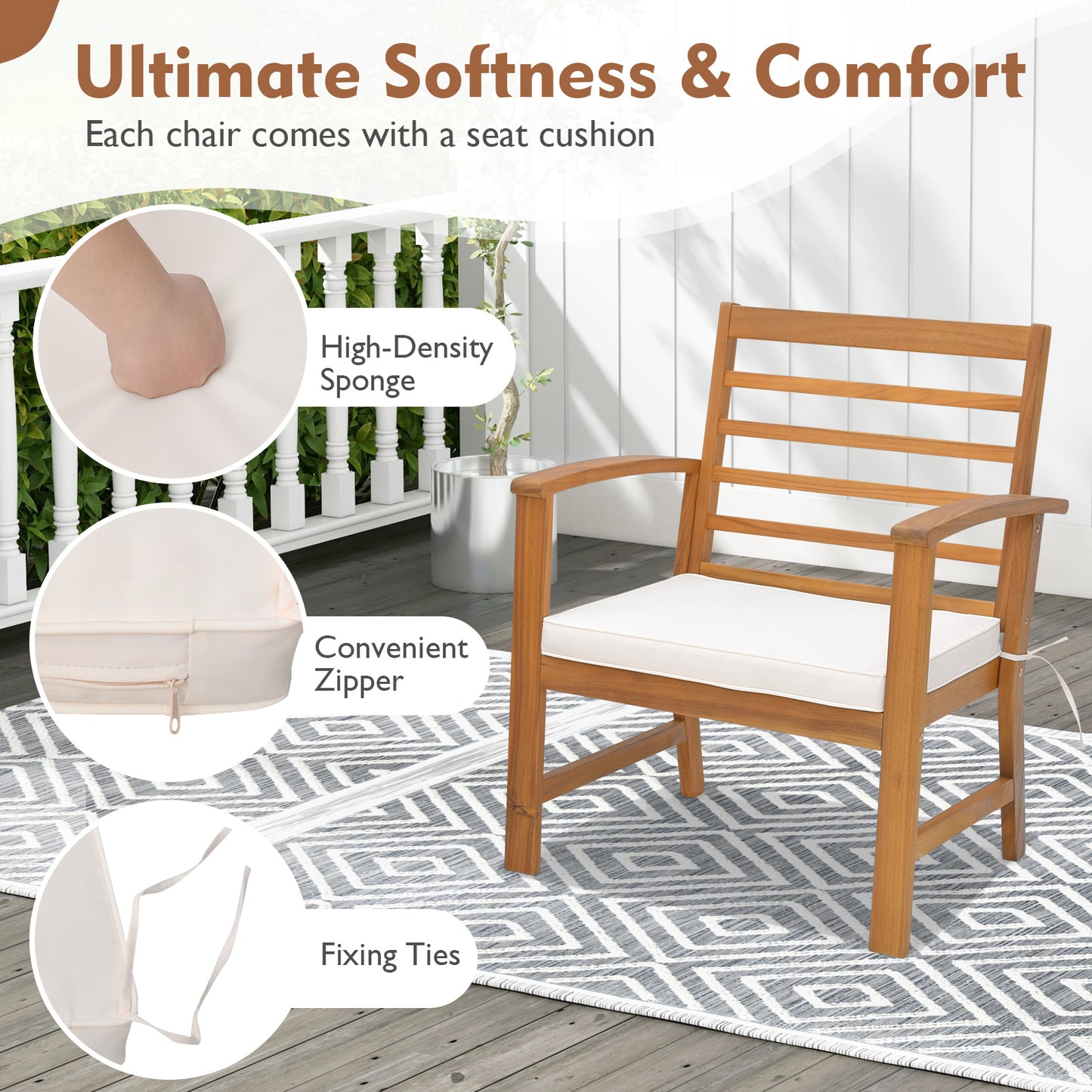 3 Pieces Outdoor Furniture Set with Soft Seat Cushions, White Patio Conversation Sets at Gallery Canada