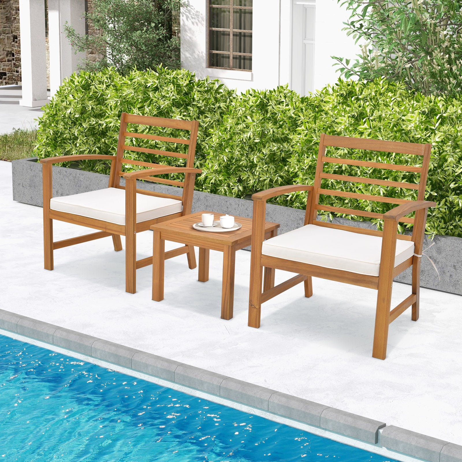 3 Pieces Outdoor Furniture Set with Soft Seat Cushions, White Patio Conversation Sets at Gallery Canada