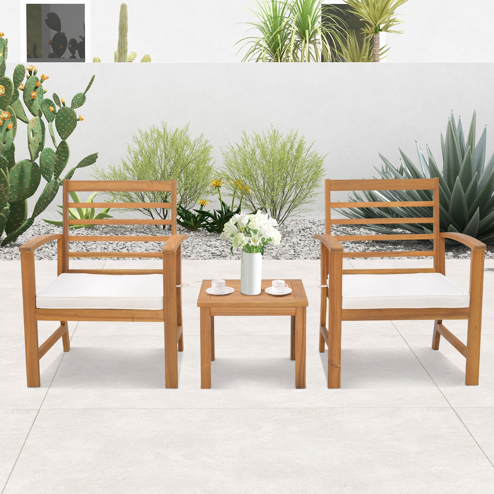 3 Pieces Outdoor Furniture Set with Soft Seat Cushions, White Patio Conversation Sets at Gallery Canada
