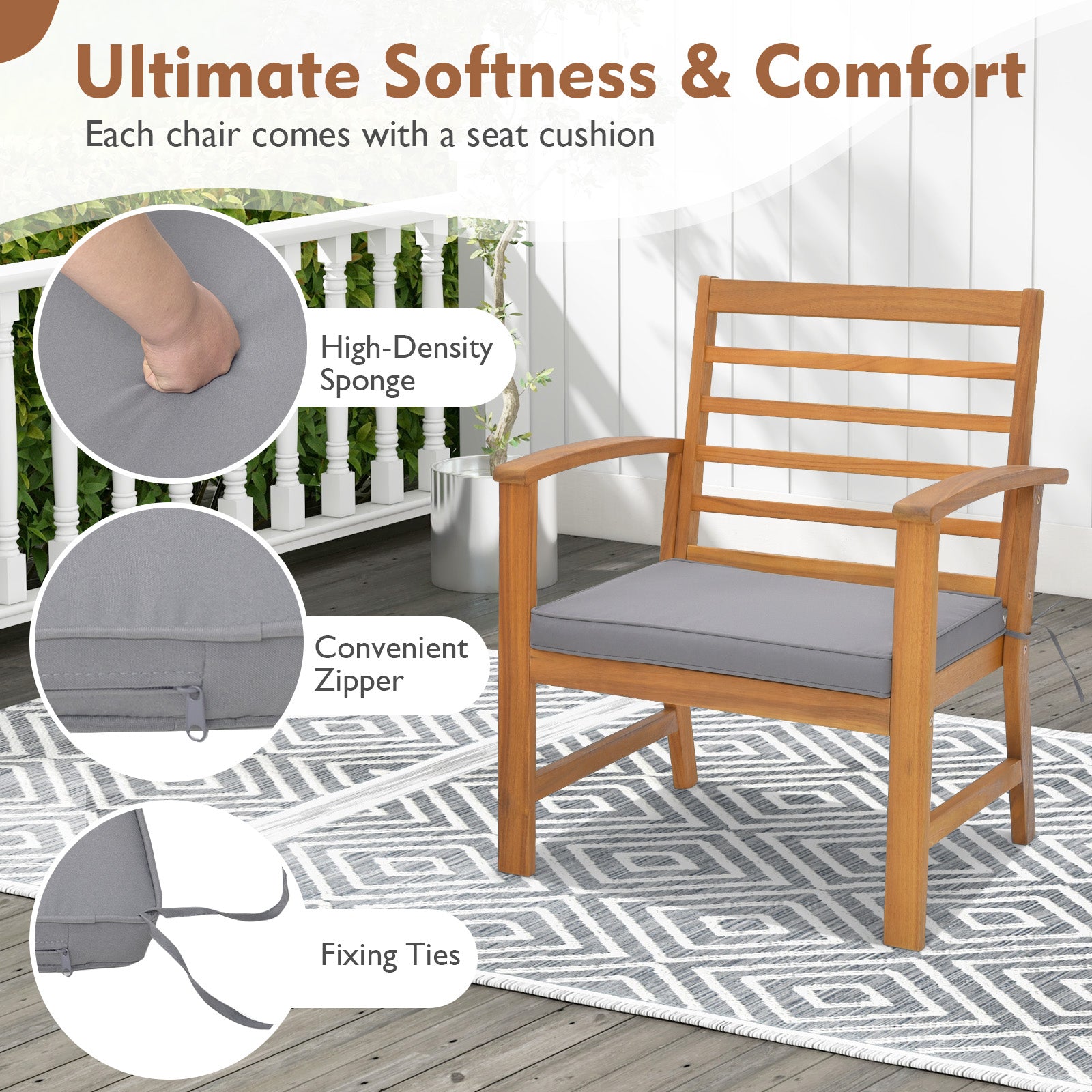 3 Pieces Outdoor Furniture Set with Soft Seat Cushions, Gray Patio Conversation Sets at Gallery Canada