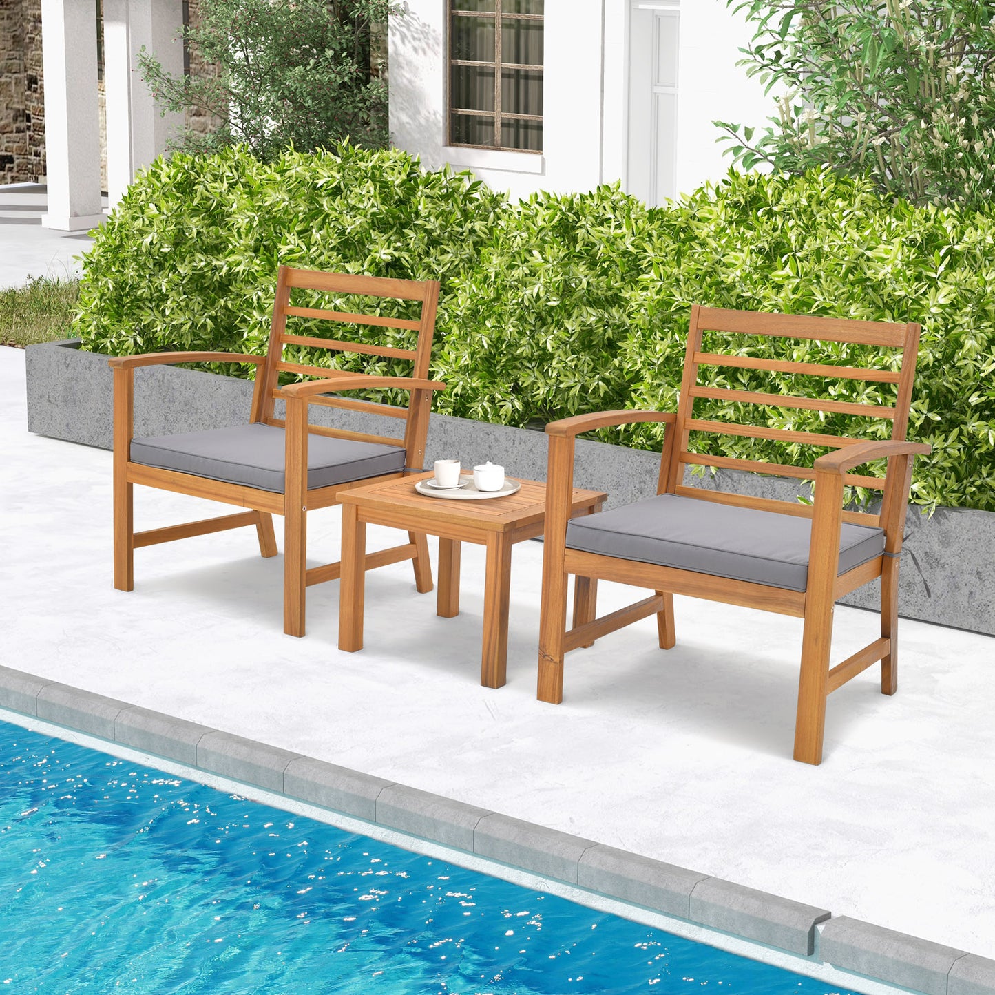 3 Pieces Outdoor Furniture Set with Soft Seat Cushions, Gray Patio Conversation Sets at Gallery Canada