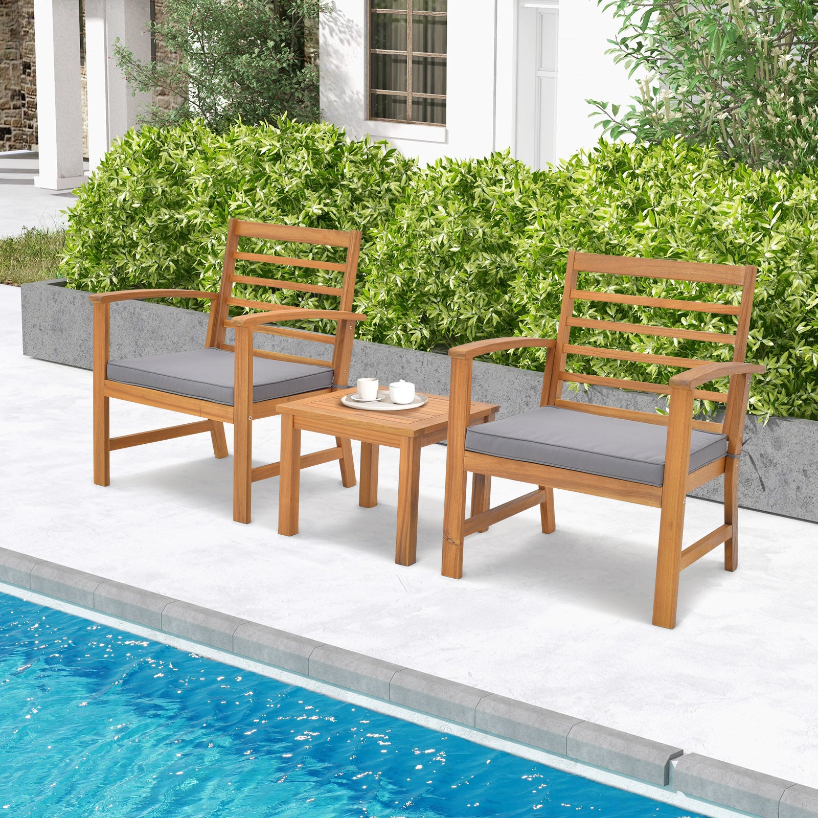 3 Pieces Outdoor Furniture Set with Soft Seat Cushions, Gray Patio Conversation Sets at Gallery Canada