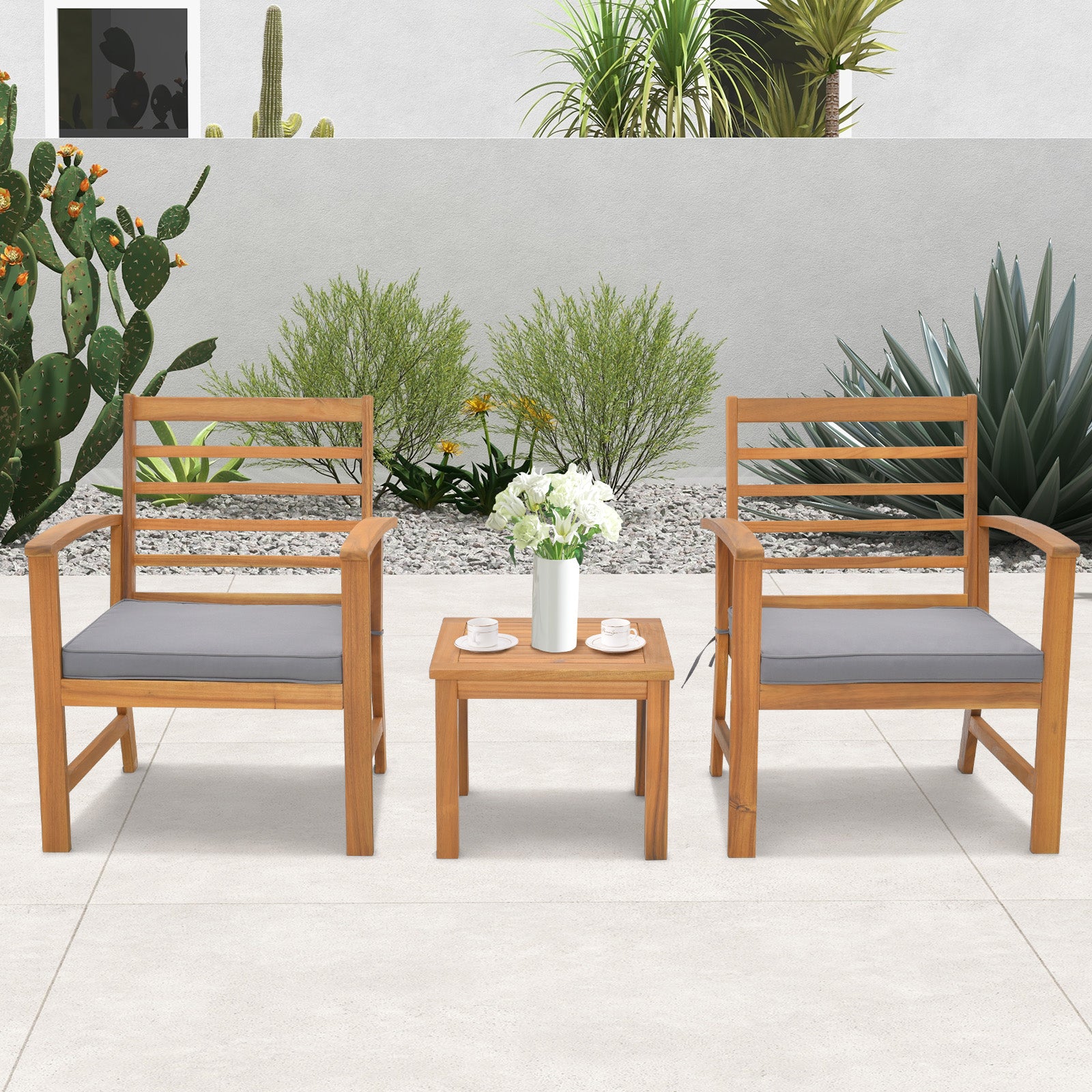 3 Pieces Outdoor Furniture Set with Soft Seat Cushions, Gray Patio Conversation Sets at Gallery Canada