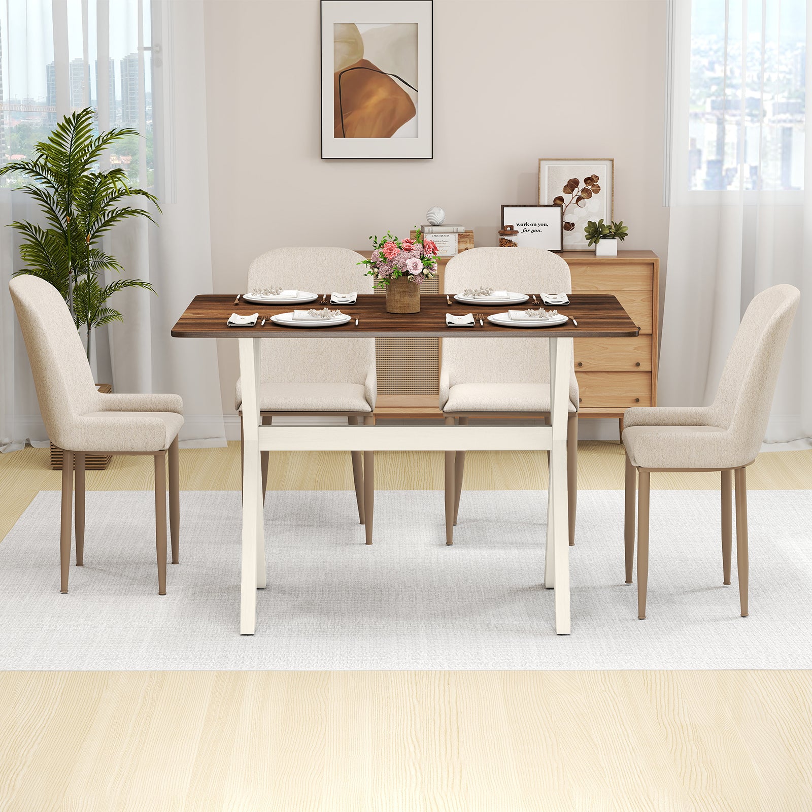 Modern Dining Table Wooden Kitchen Table with X-shaped Frame, White Dining Tables at Gallery Canada