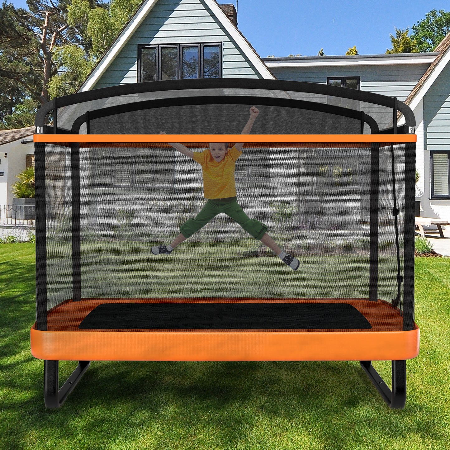 6 Feet Kids Entertaining Trampoline with Swing Safety Fence-Red Orange, Orange Trampolines at Gallery Canada