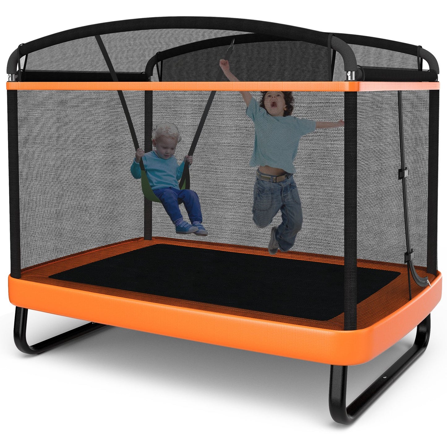 6 Feet Kids Entertaining Trampoline with Swing Safety Fence, Orange - Gallery Canada