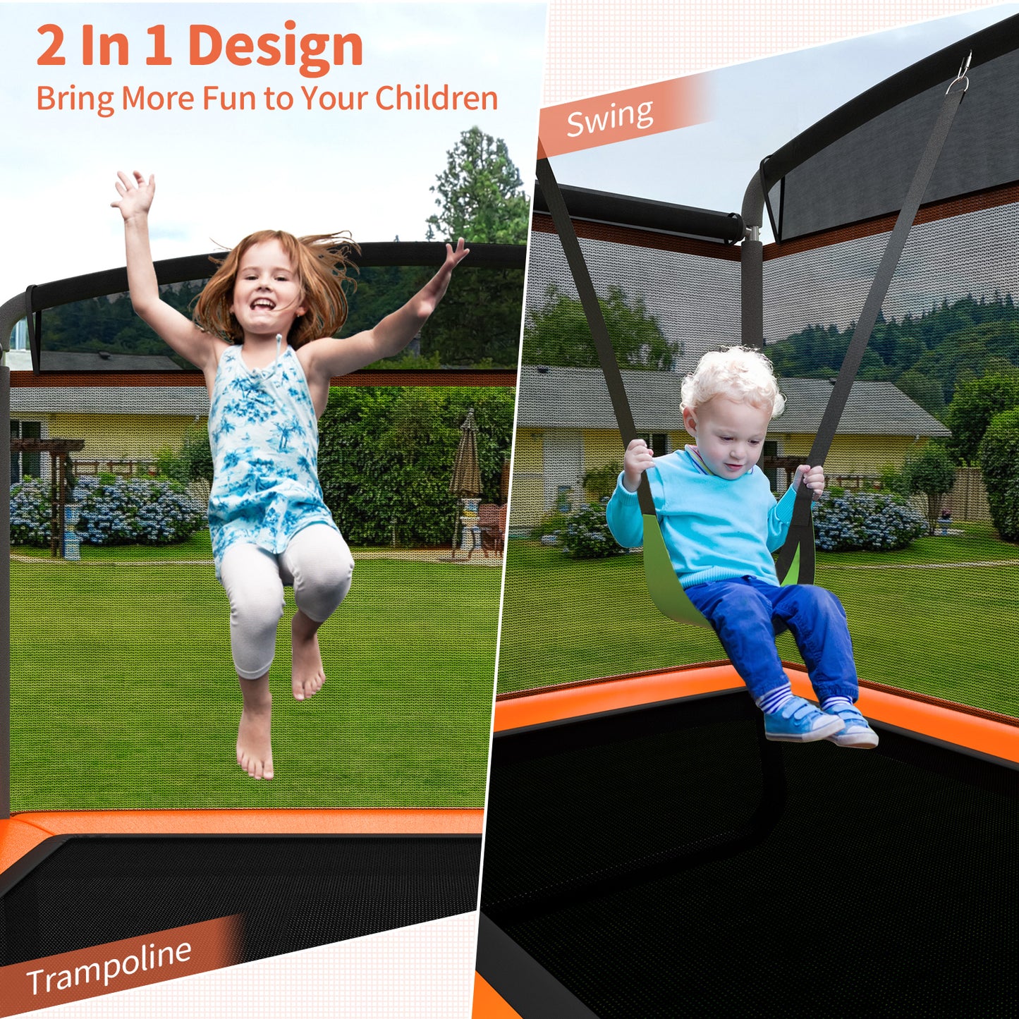 6 Feet Kids Entertaining Trampoline with Swing Safety Fence-Red Orange, Orange Trampolines at Gallery Canada