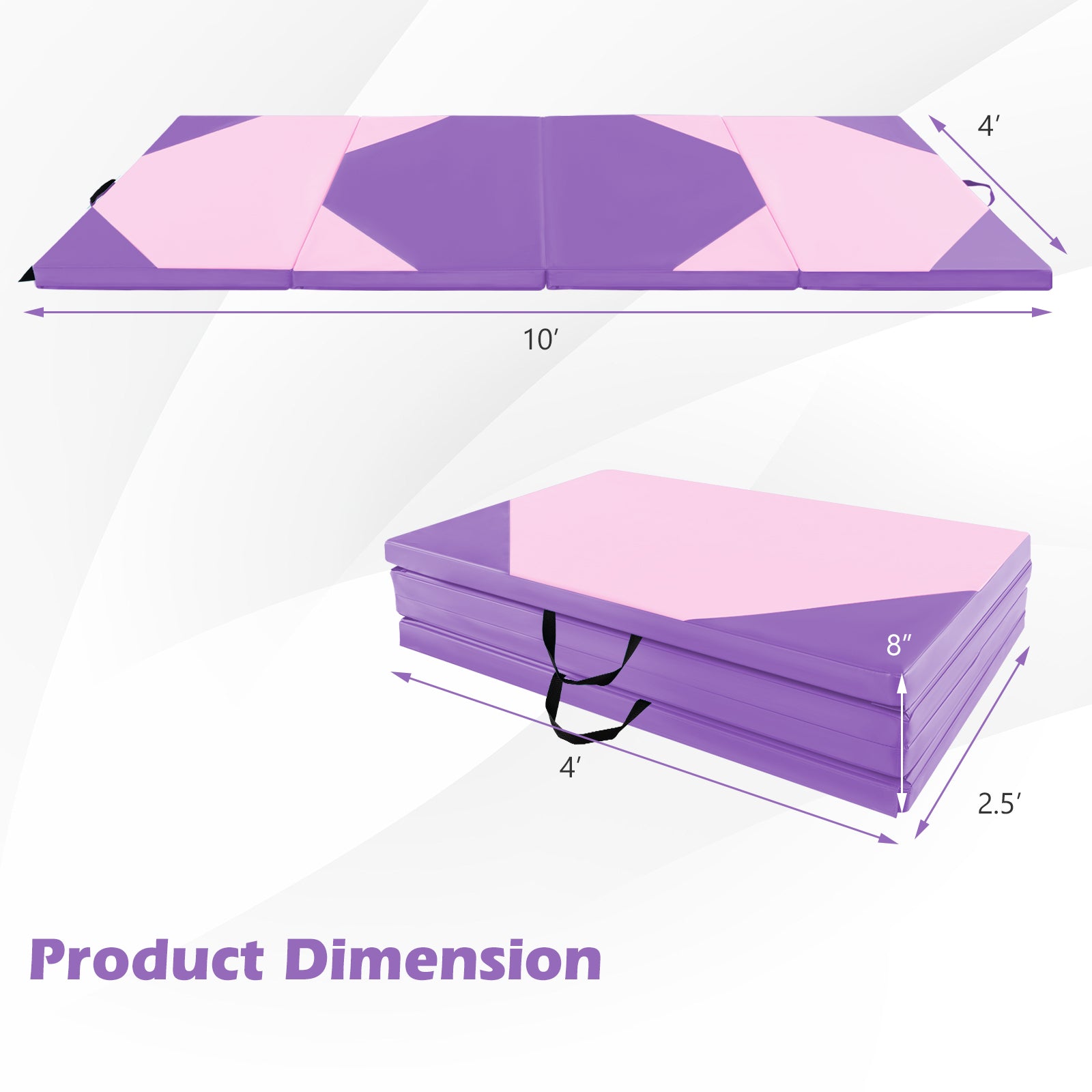 10 Feet x 4 Feet x 2 Inch Folding Exercise Mat with Hook and Loop Fasteners, Pink & Purple Yoga & Gym Mats at Gallery Canada