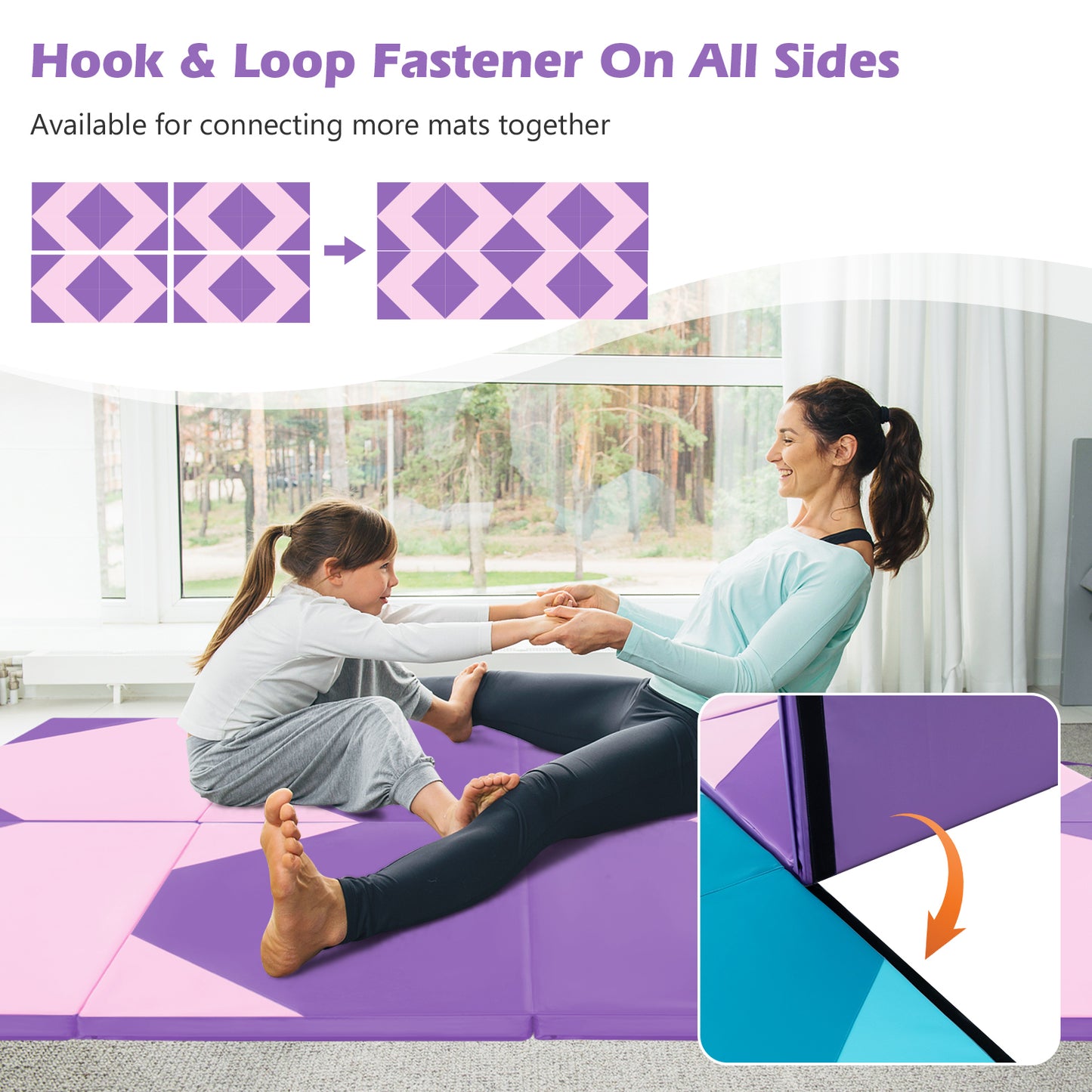 10 Feet x 4 Feet x 2 Inch Folding Exercise Mat with Hook and Loop Fasteners, Pink & Purple Yoga & Gym Mats at Gallery Canada