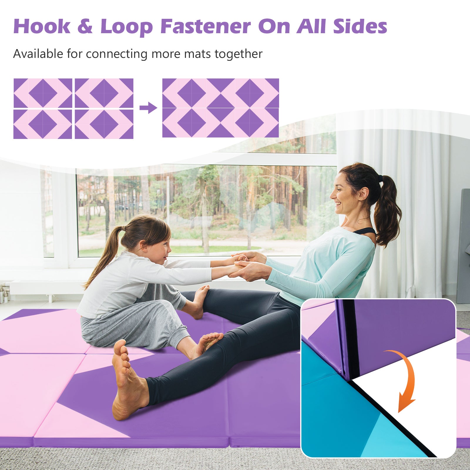 10 Feet x 4 Feet x 2 Inch Folding Exercise Mat with Hook and Loop Fasteners, Pink & Purple Yoga & Gym Mats at Gallery Canada