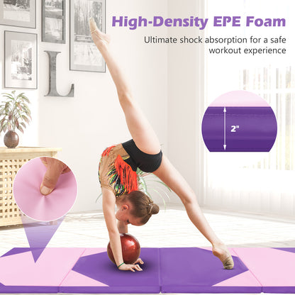 10 Feet x 4 Feet x 2 Inch Folding Exercise Mat with Hook and Loop Fasteners, Pink & Purple Yoga & Gym Mats at Gallery Canada