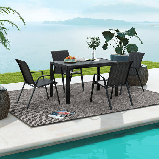 4 Piece Patio Rattan Dining Chairs with Wicker Woven Seat and Back for Backyard Front Porch, Brown - Gallery Canada