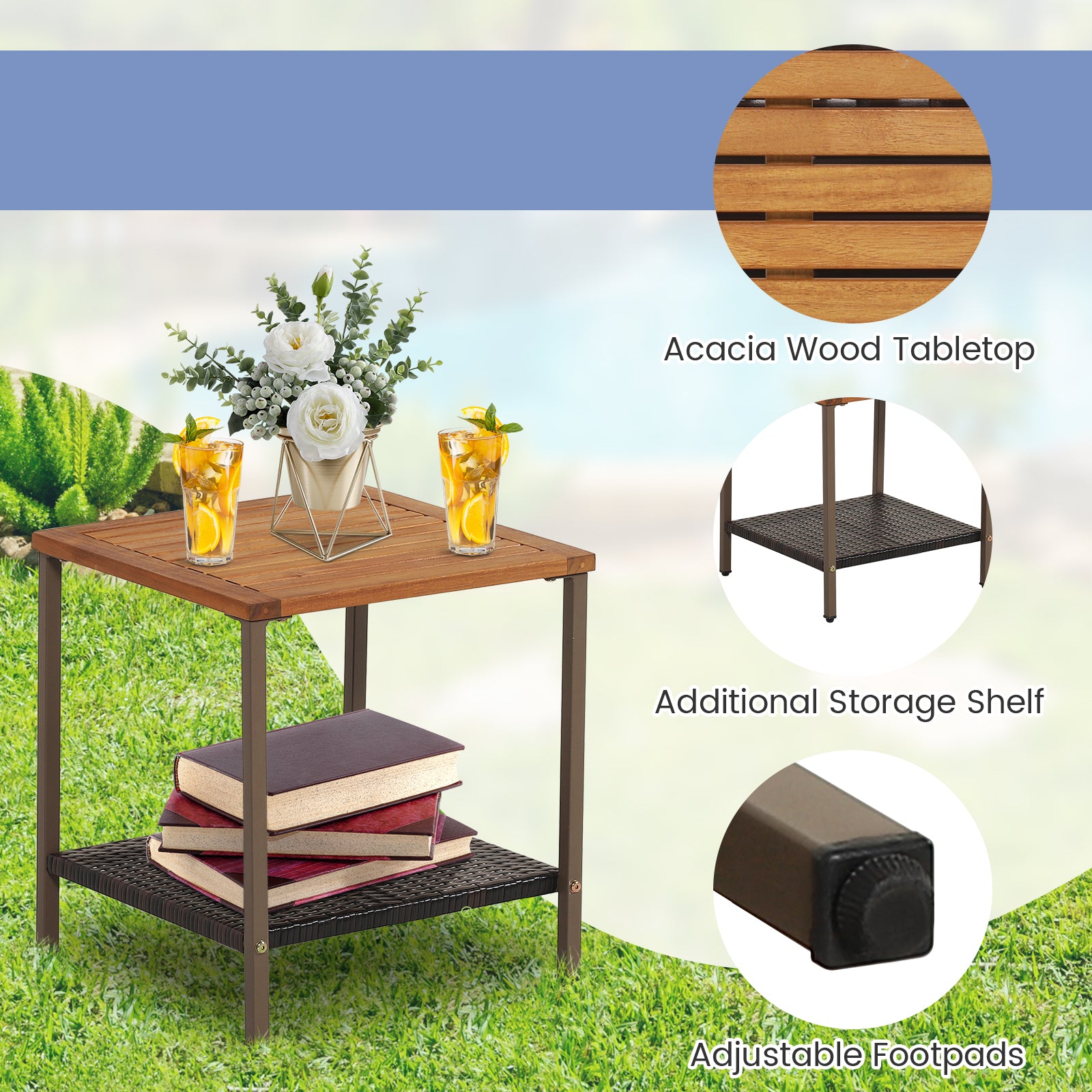 3 Pieces Rattan Rocking Bistro Set with Coffee Table and Cushions, Navy Patio Conversation Sets at Gallery Canada