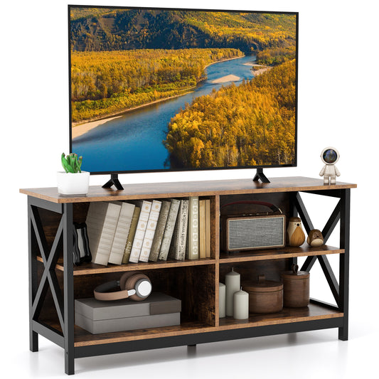 Wooden TV Stand For 55 Inch TVs, X-Shaped Frame, Brown Entertainment Centers & TV Stands Rustic Brown at Gallery Canada