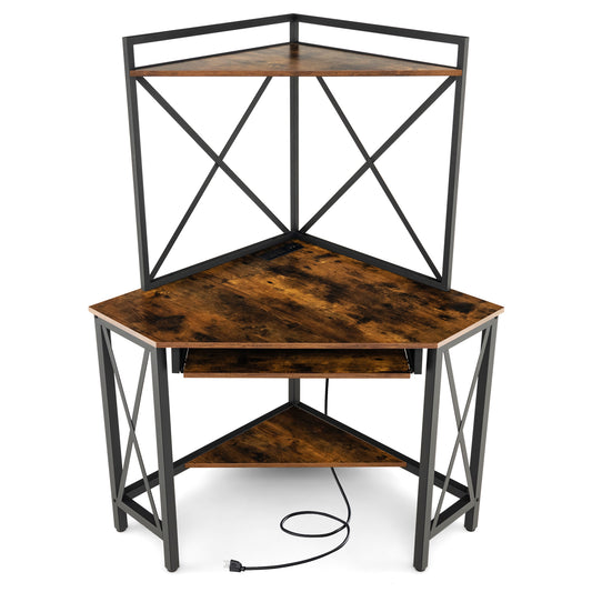 Corner Computer Desk With Hutch And Keyboard Tray, Brown Corner Desks Rustic Brown at Gallery Canada
