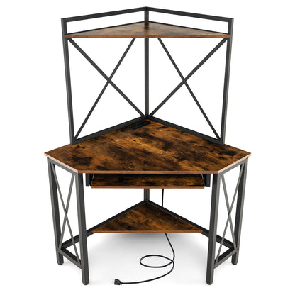 Corner Computer Desk With Hutch And Keyboard Tray, Brown Corner Desks at Gallery Canada