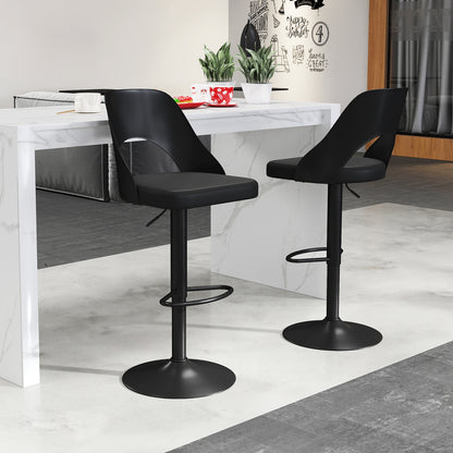 Bar Stools Set of 2 with Enlarged PU Leather Seat and Footrest, Black Bar Stools at Gallery Canada