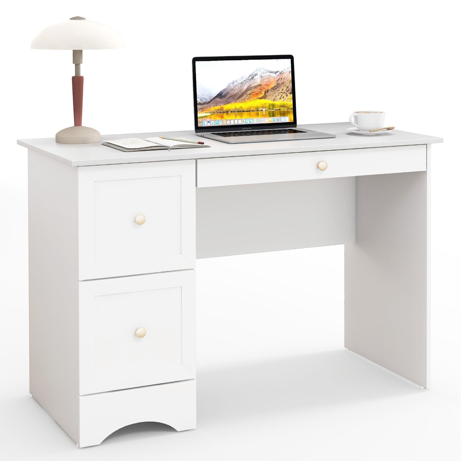 Wooden Computer Desk Workstation with 3 Drawers for Home and Office, White at Gallery Canada